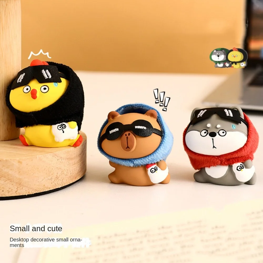 Cartoon Characters Chicken Capybara Desk Ornament Panda Funny Animal Doll Toy Cute Cartoon Small Animal Ornaments Living Room