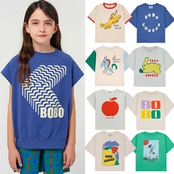 T-shirt estampada divertida infantil, blusa de manga curta, casual cartoon, meninos e meninas, novo, 2022