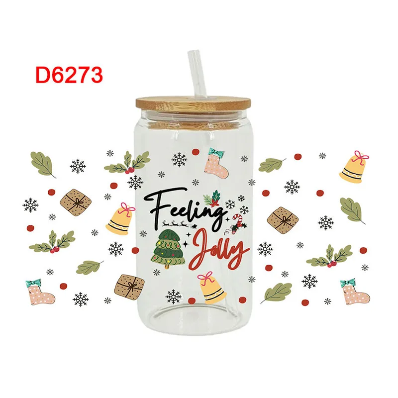3D UV DTF Transfers Stickers, 16oz, Cup Wraps, Happy New Year, Christmas Printed for DIY Glass, Ceramic Metal Leather, Etc D6262