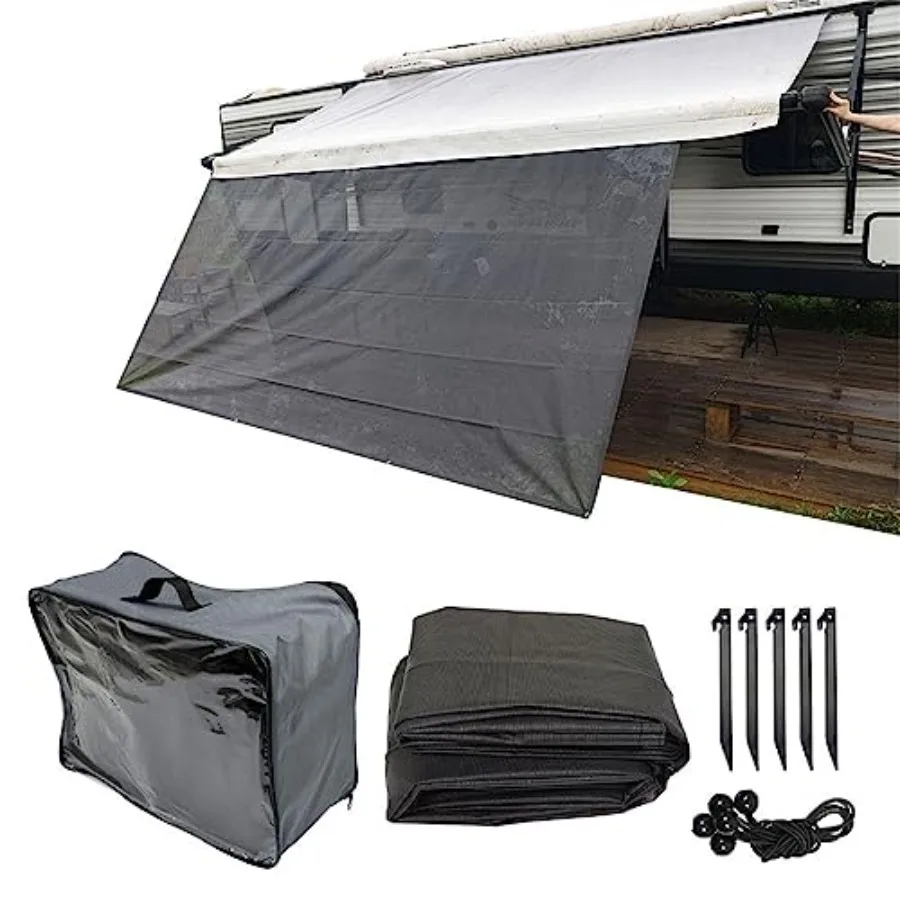 

8FT x 18FT 3in RV Awning Sun Screen with UV Blocking Grid for RV Front Awning Complete Kit Enhances Shade Protection and Privac