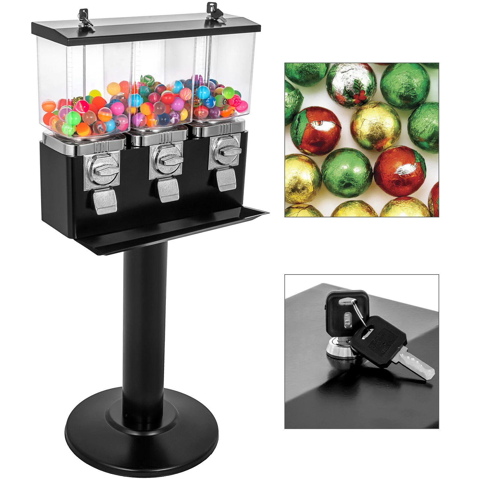 Three Head Bulk Candy Vending Machines Triple Gumball vending Machine 3 Head automatic candy Dispenser