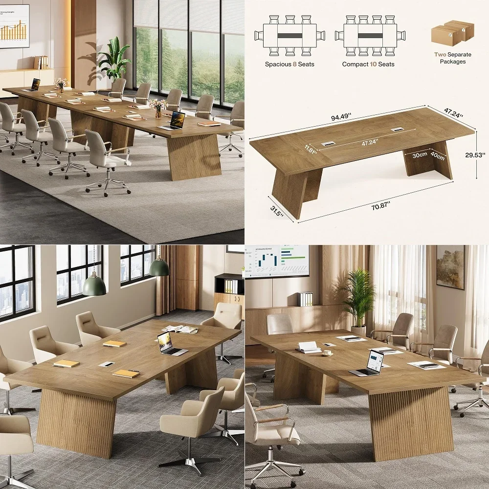 

94.5x 48 Conference Table for 810 People, Rectangular Seminar Table with Metal Frame, Cable Grommets, Commercial Boardroom Desk