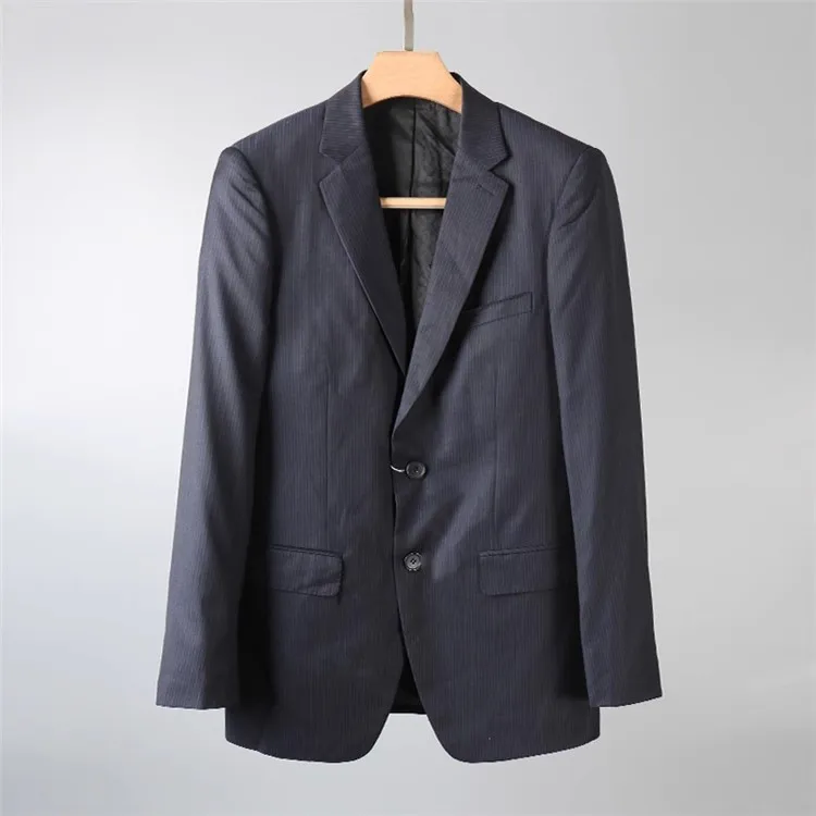 

Busin Casual Men's Wool Blend No Ironing Striped Suit Two Button Cover ket No Split Autumn Long Sve Stand Fit