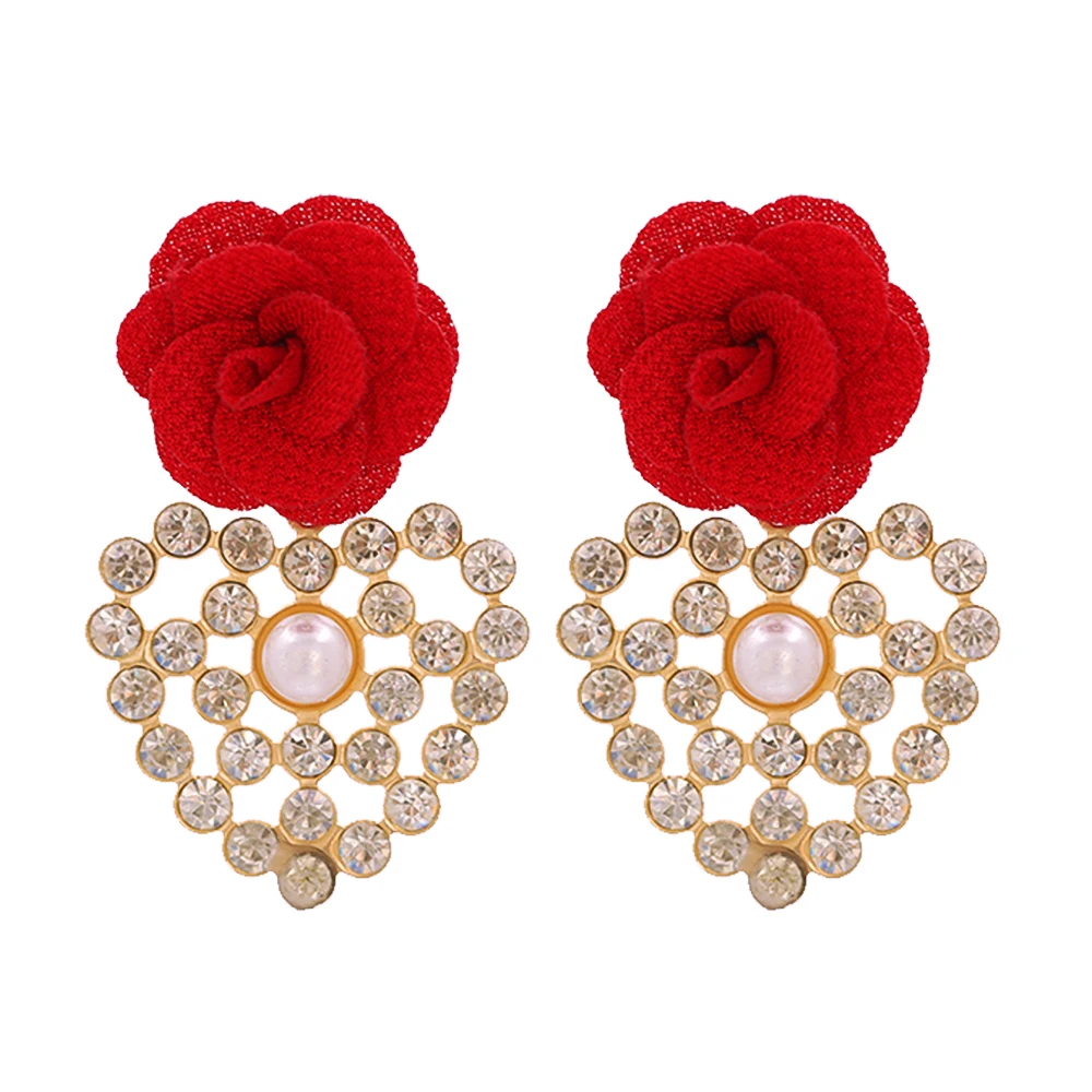 Juran Wholesale Fashion Flower Handmade Drop Earrings Crystal Red Rose Flower Stud Earring For Women Party Jewelry 24 Styles