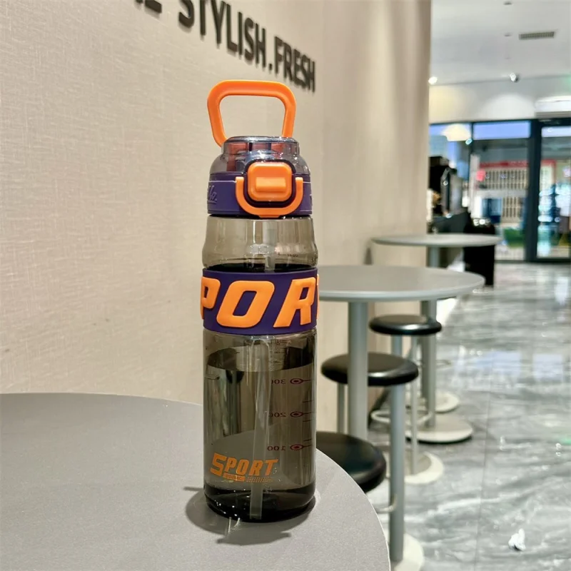 مقبض زجاجة مياه رياضية 650 مل مع زجاجة مياه بلاستيكية شفافة ذات سعة عالية وأدوات للشرب مانعة للتسرب #5