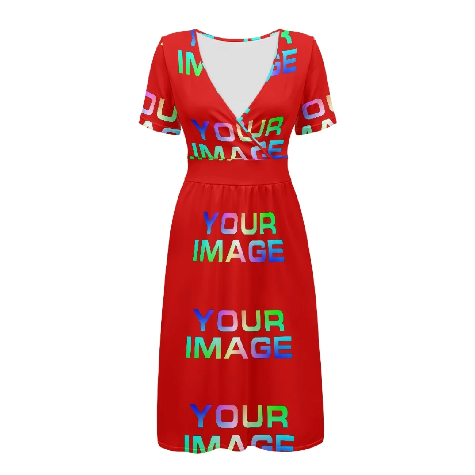 Women Summer Elastic Waist Short Sleeve Elegant Dress Casual Beach V Neck A-Line Mini Dresses Custom Dress Print On Demand view 6