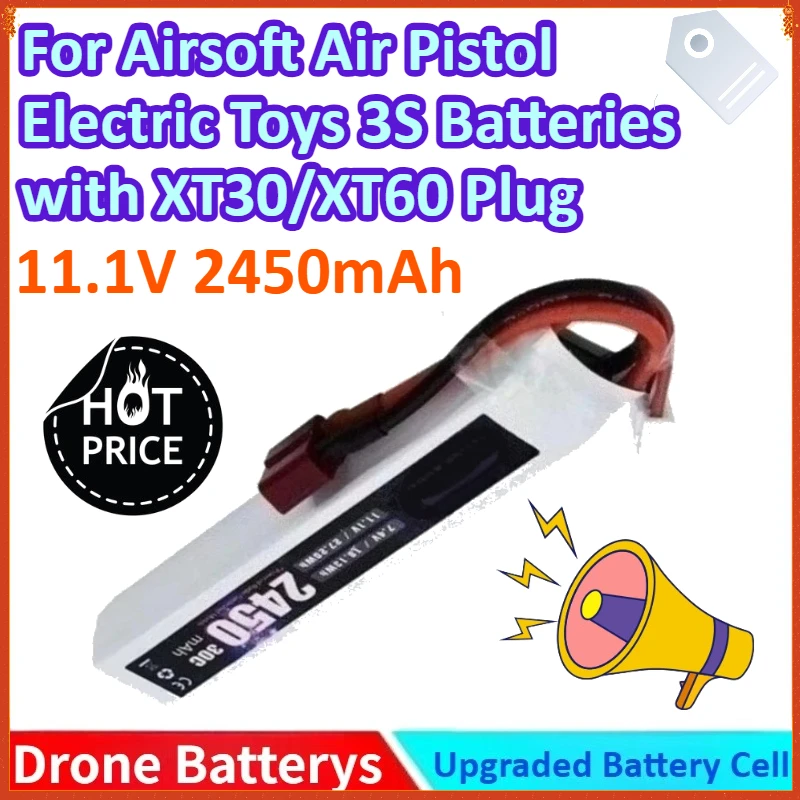 

New 2450mAh 11.1V 30C Lipo Battery for Airsoft Gun for Airsoft Air Pistol Electric Toys 3S Batteries with XT30/XT60/SM/T Plug