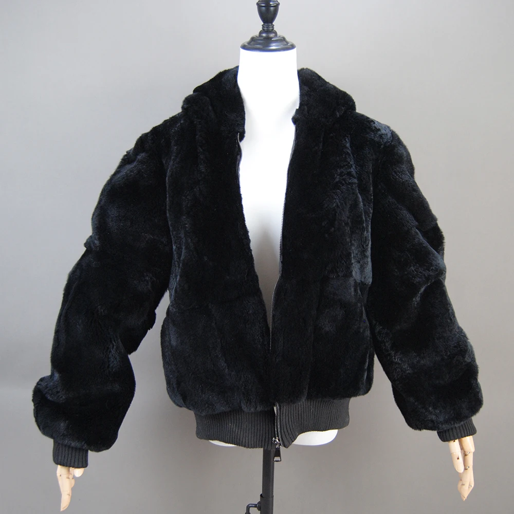 2024 Whole Skin High Quality Rabbit Fur Jacket Women\'s Rabbit Fur Coat Natural Wholeskin Fur Coat Hooded Fashion Rabbit Fur Coat