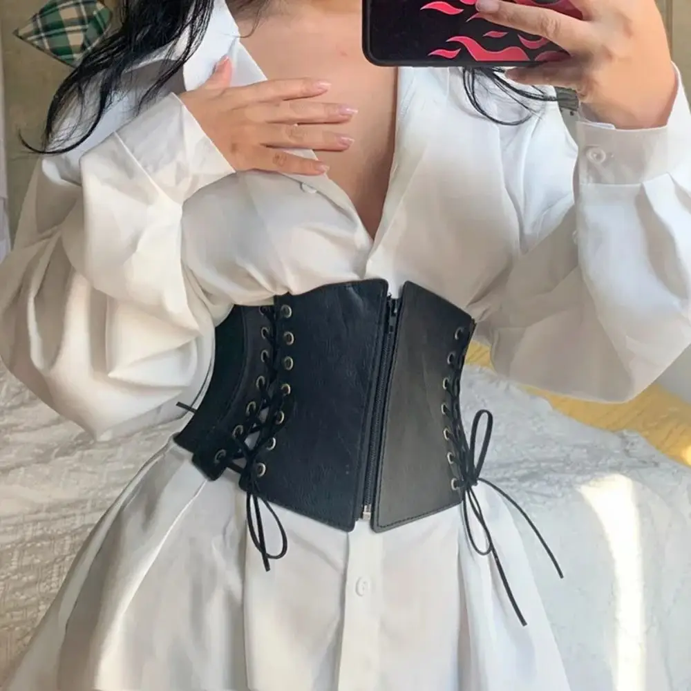 Slimming PU Leather Zipper Cummerbunds Dress Girdle Strap Female Waistband High Waist Wide Waist Belt Clothing Accessories