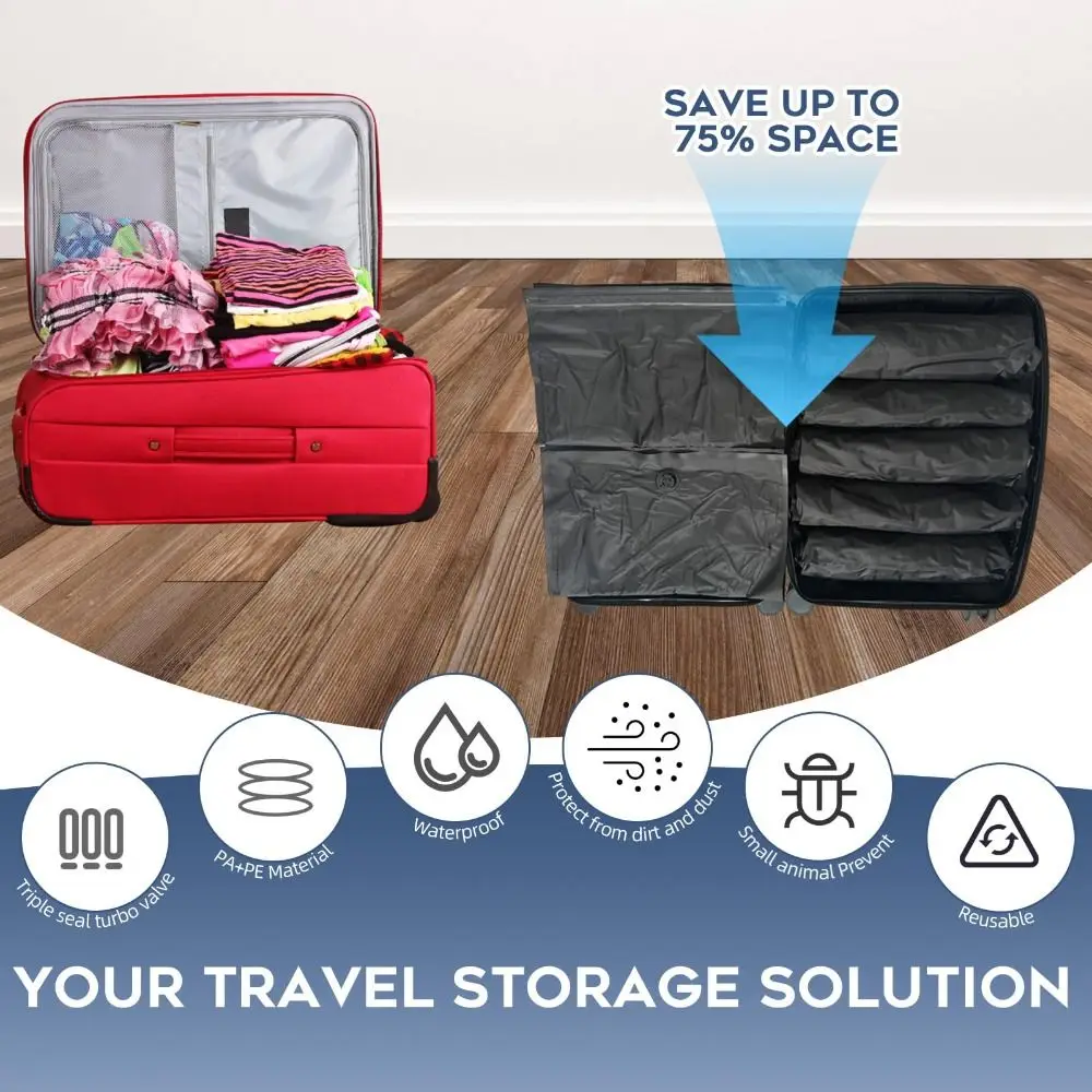 قابلة لإعادة الاستخدام اليد لفة أكياس مكنسة للسفر مقاوم للماء فراغ ضغط حقيبة أمتعة محمولة فراغ حقيبة التخزين توفير المساحة