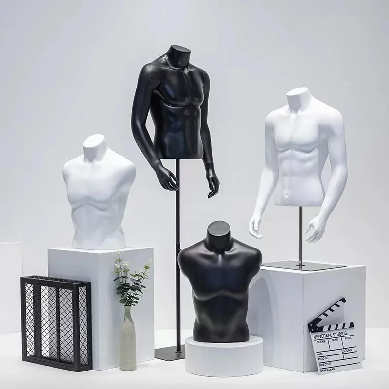 Men Half Body Mannequin Torso Display Stand for Clothing Store Sports Top Underwear Showcase Prop Platform Shooting Rack