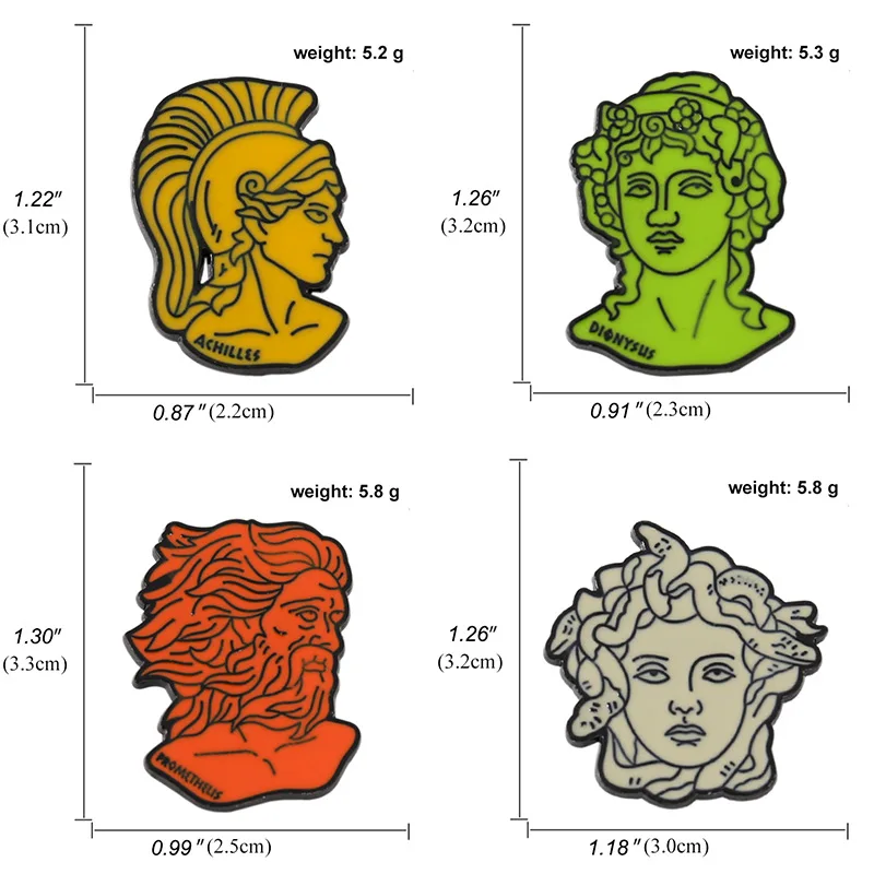 Greek Mythology Brooches Acient Culture Medusa Enamel Pins for Kids Friends Backpack God Hero Lapel Badge Fashion Jewelry