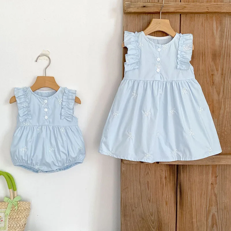 2025 New Summer Kids Princess Dresses Sleeveless Cotton Embroidery Infant Baby Romper Baby Girl Party Dress Sister Clothing