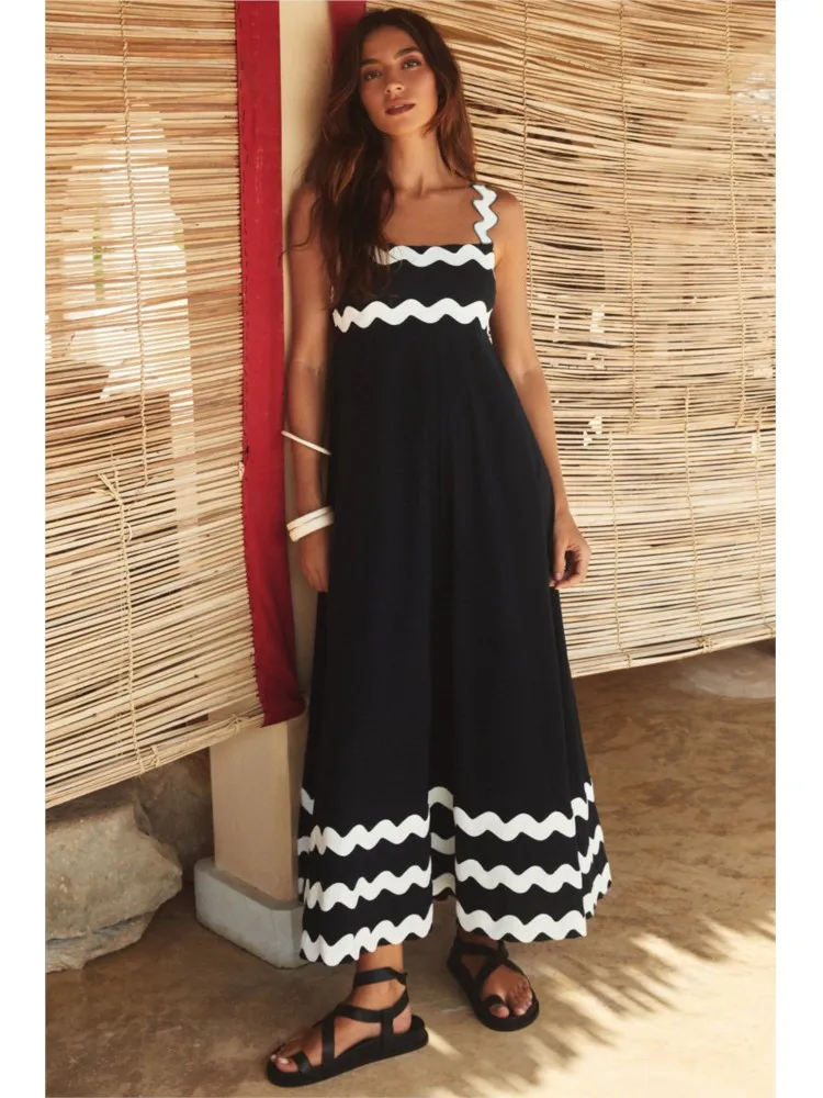 Summer Spaghetti Strap Print Long Dress For Women 2024 Sexy Slash Neck Boho Beach Holiday Maxi Dresses Female Casual Sundress