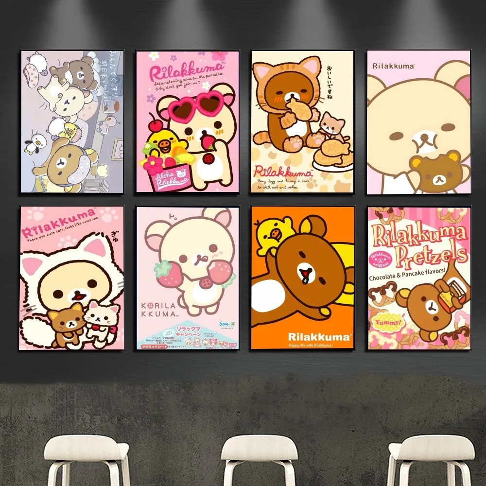 Affiche classique de dessin animé mignon Rilakkuma, papier kraft, affiche vintage de bar de club, peinture d'art mural, autocollants d'étude de chambre à coucher