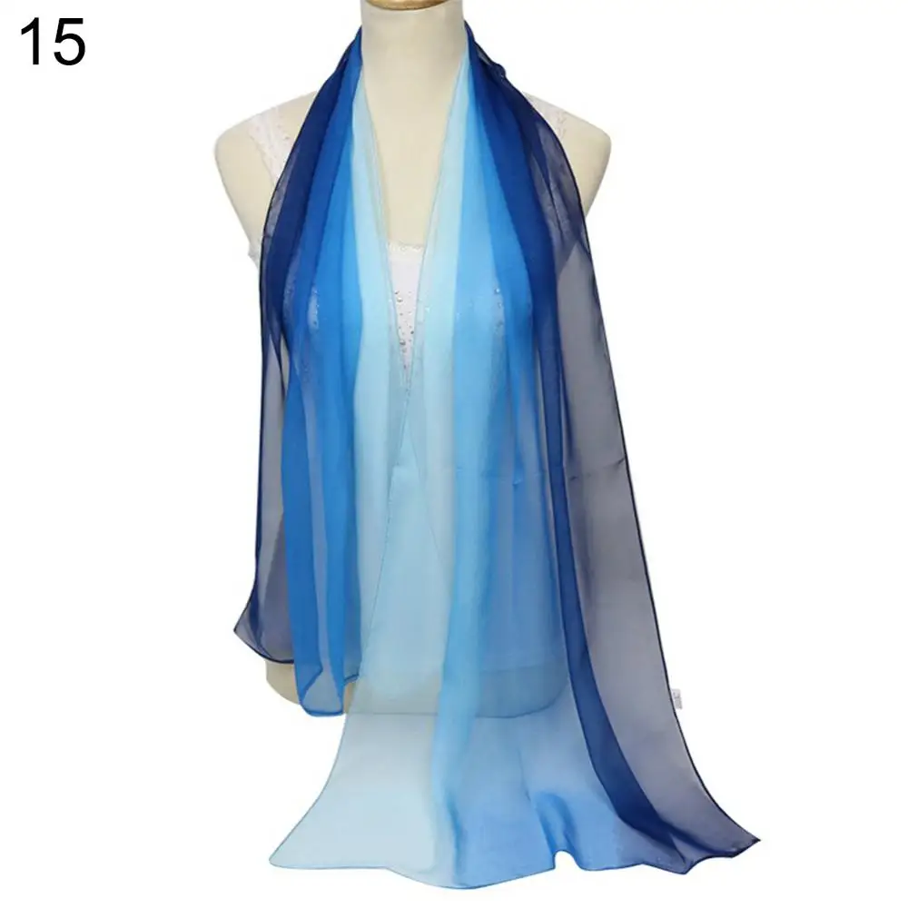 Fashion Gradient Color Voile Scarf Women Lightweight Soft Long Neck Wrap Shawl Chiffon neck Scarf Sunscreen Girl Scarves 스카프