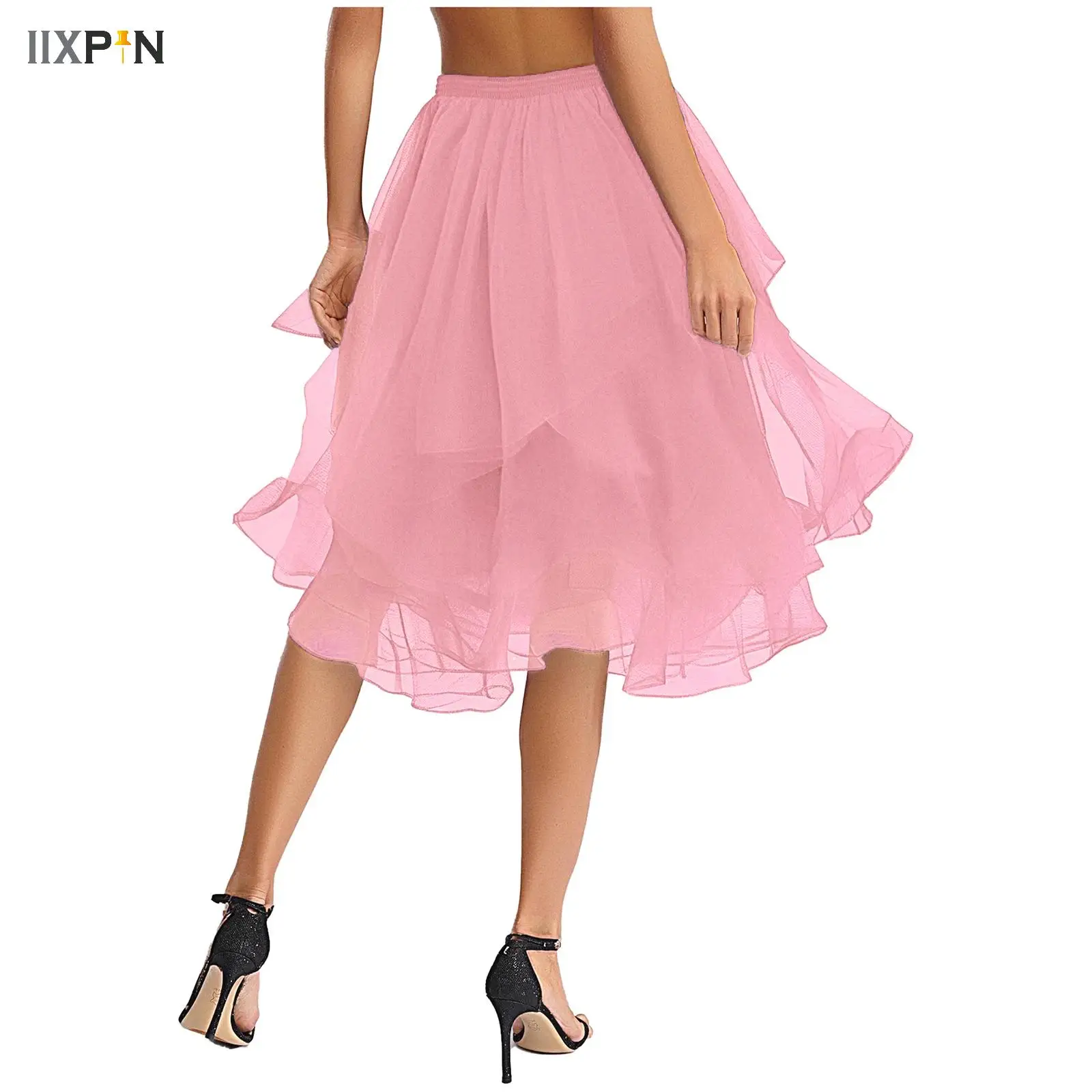 

Tulle Skirts For Women A Line Elastic Waist Tiered Layered Puffy Midi Long Party Tutu Skirt Saia De Festa Altura Do Joelho