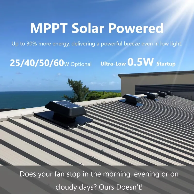 25W Brushless DC IP68 Motor Solar Attic Roof Turbine Ventilation Solar Hybrid DCAC Ball Bearing Roof Vent Axial Flow Exhaust Fan