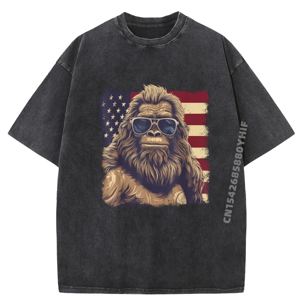 

Funny Patriotic Accessories Co.4th Of July Patriotic Funny Bigfoot July 4th Graphic T Shirts Men Cotton Band Washed Tshirts