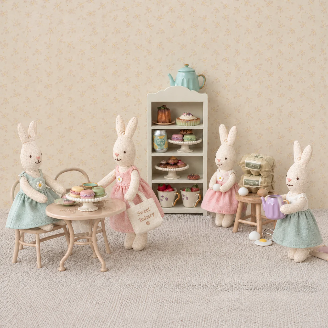 Handmade Linen Bunny Doll 16cm Vintage Fabric Rabbit Toy with Dress INS Style Stuffed Animal Home Decor Birthday Gift
