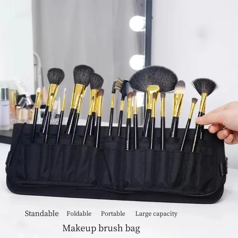 Standable Makeup Brush Holder Dustproof Portable Makeup Brush Pouch Foldable Beauty Tool Makeup Brush Storage Bag