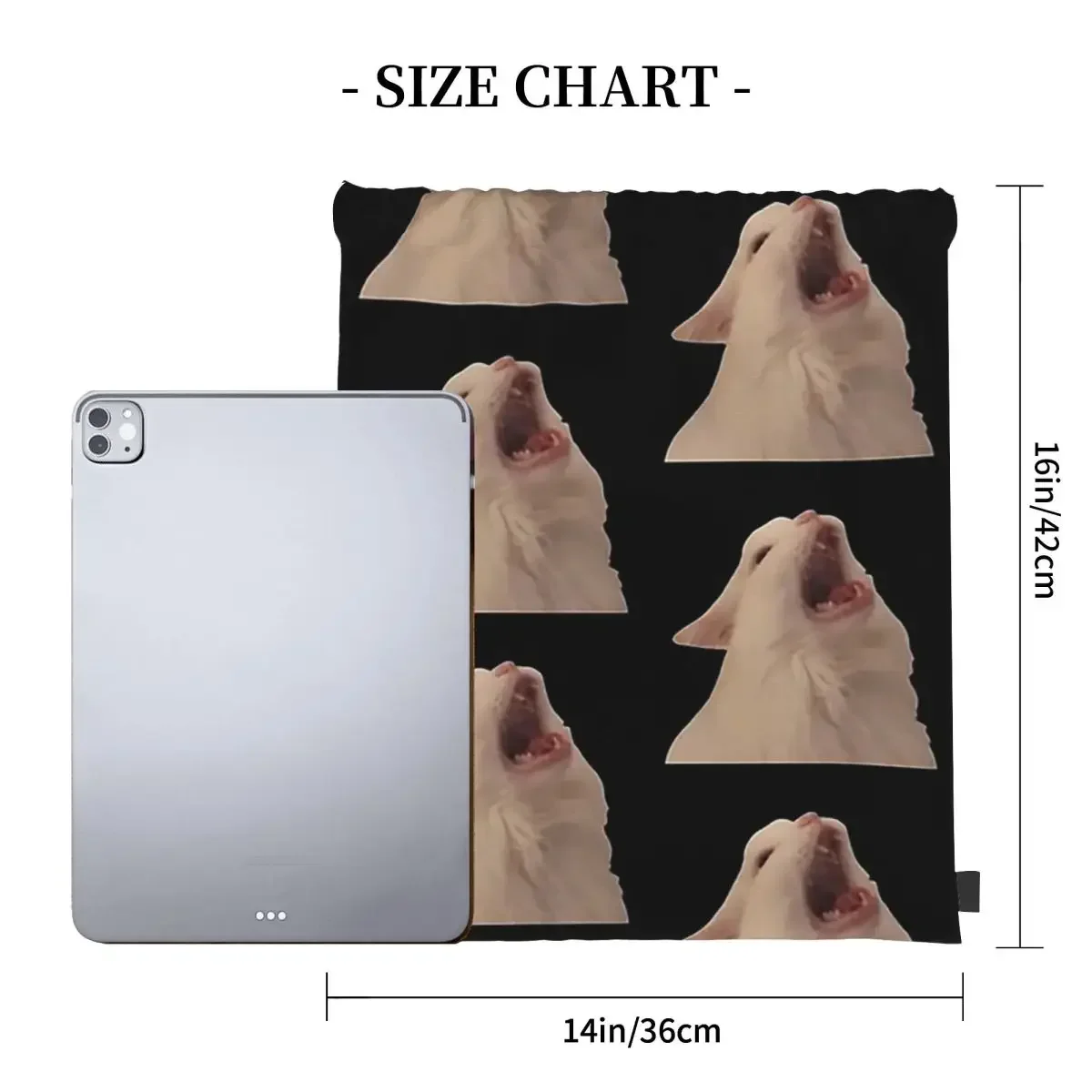 White Cat Screaming Meme Backpacks Portable Drawstring Bags Drawstring Bundle Pocket Storage Bag Book Bags For Travel Students