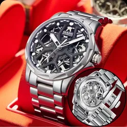 Fairwhale Fashion Automatic Watch For Men Luminous Stainless Steel Skeleton Watches Trendy Cool Mechanical Wristwatch Male Reloj