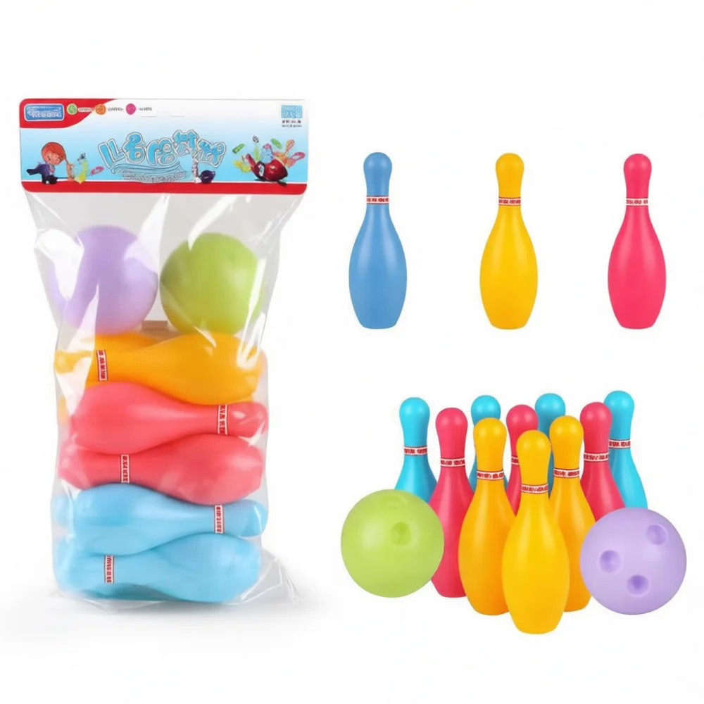 Mini Bowling Toy Set For Kids Indoor Sports Activity Game Colorful Plastic Balls Pins Early Educational Learning Toy Gift