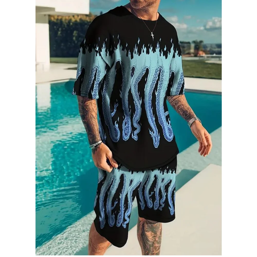 Camiseta e shorts com estampa 3D masculina, Roupa esportiva extragrande, Roupa simples, moda de rua, Novo, Verão, 2024