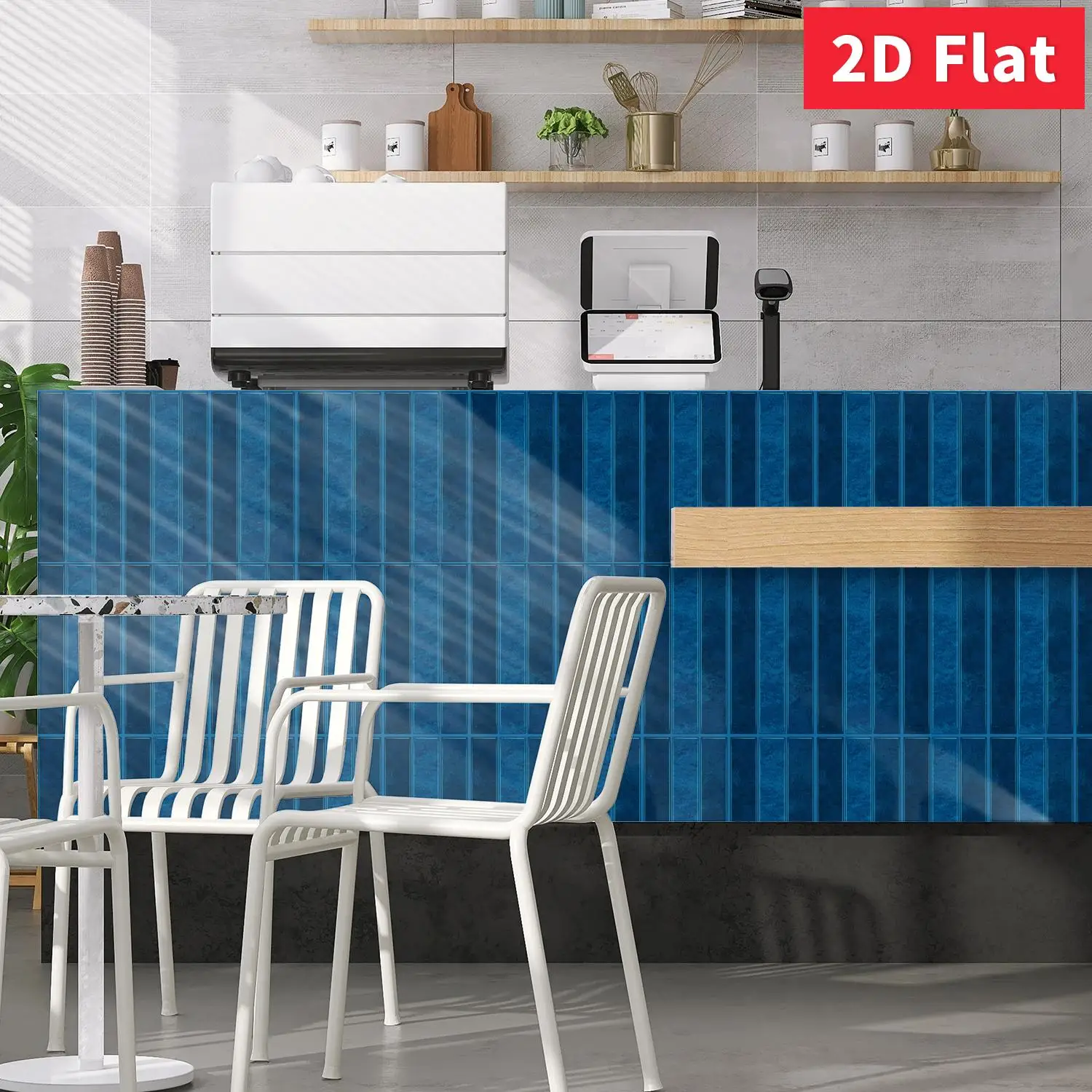 Deep Blue Textured Self‑Adhesive Wall Tile Stickers 11.81×5.91 inch 2D Flat for Kitchen Bathroom Wall Makeover