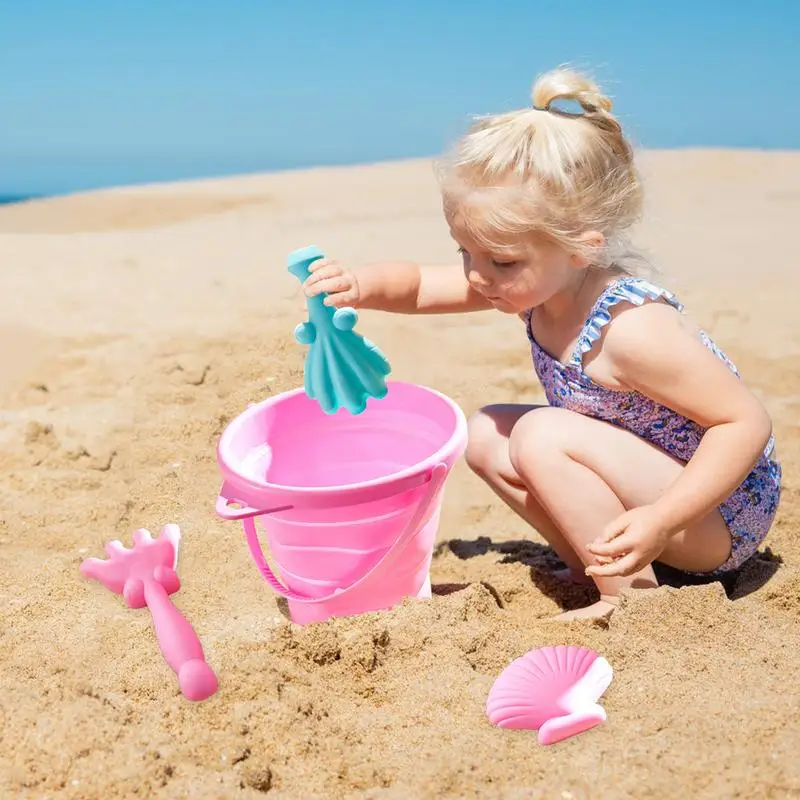 Foldable Beach Bucket Children's Silicone Beach Toys Set Outdoor Fun Toy With Smooth Edges For Backyard Beach Swimming Pool And