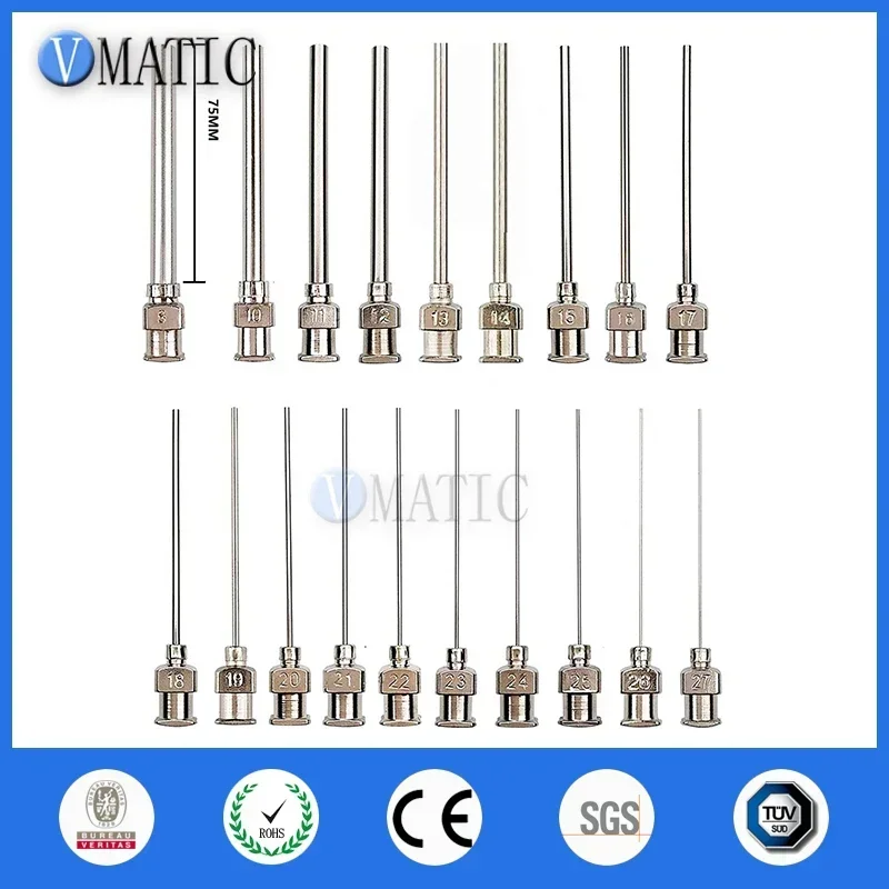 High Precision 12Pcs All Metal Tube Length 75mm Stainless Steel Blunt Dispensing Syringe Needles