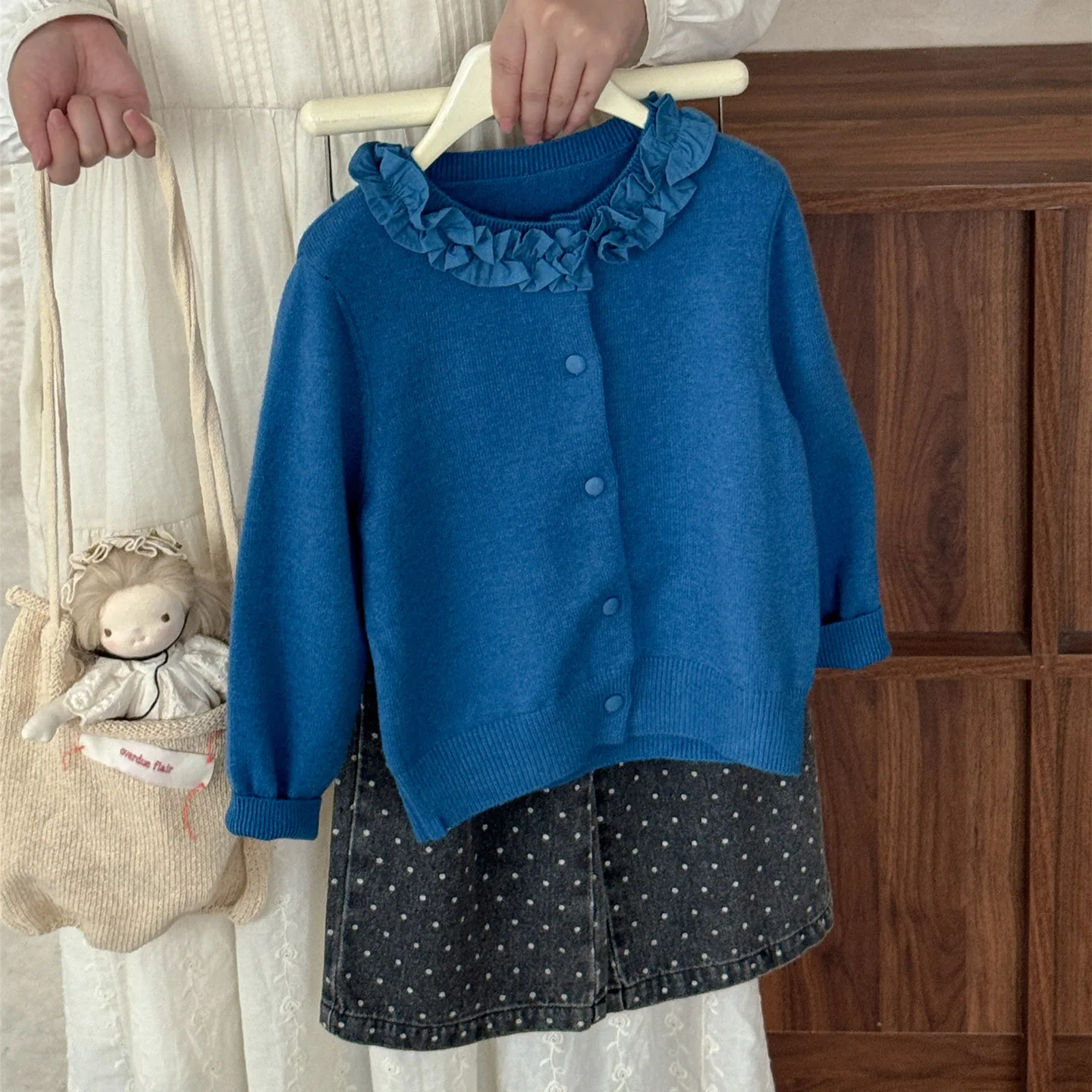 

Children's Knitted Sweater 2025 Autumn New Korean Version Fungus Lace Sweater Knitted Sweater Children's Lace Collar Jacket Top