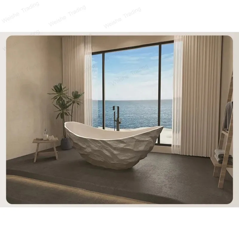 Freestanding Ergonomic Rock Texture Bathtub Eco Friendly Insulation Antibacterial for Hotel Villa Bathroom