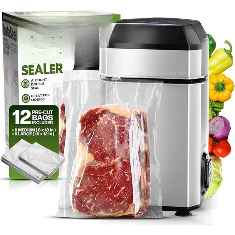 

Food Vacuum Sealer Machine with 12 Bags, Compact Upright Food Sealer Vacuum Sealer for Food Allows to Seal Liquids, Ma