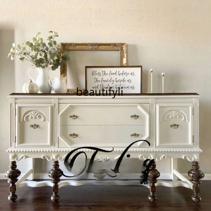 

French Style Retro Porch Living Room American and European Style Wood Carved Dining Edge Curio Cabinet Furniture