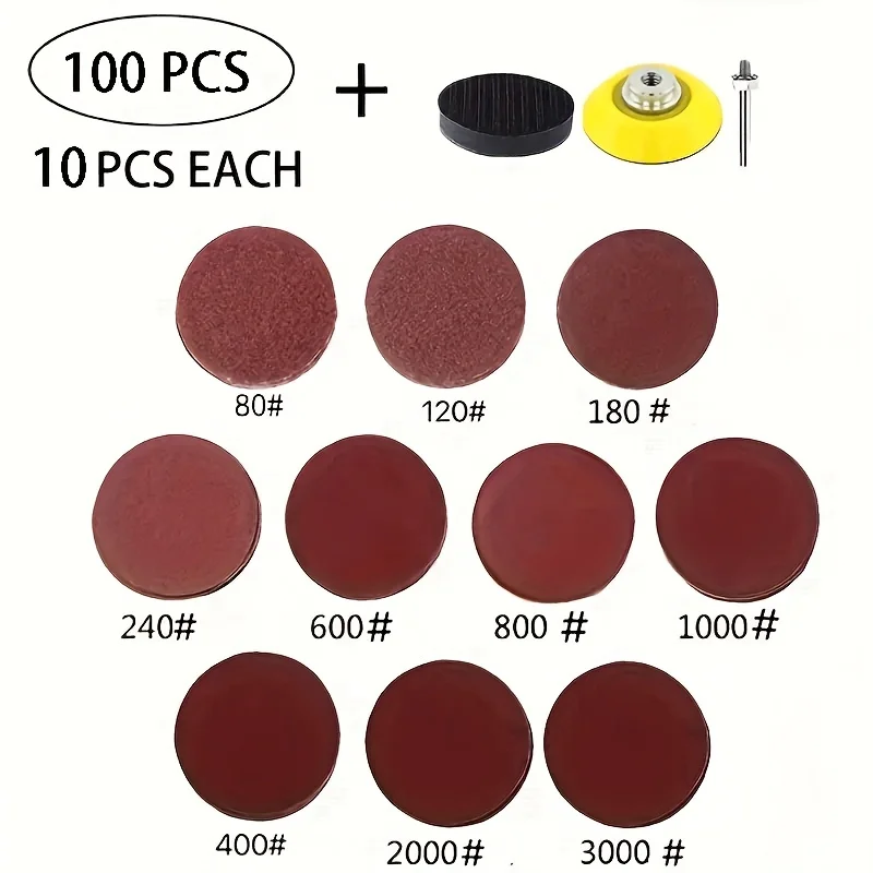 50pcs/100pcs/300pcs Drill Sander with Back Plate 1/4" Shank Sanding Discs 2 Inches Pad Kit Including 80-3000 Grits Sandpapers