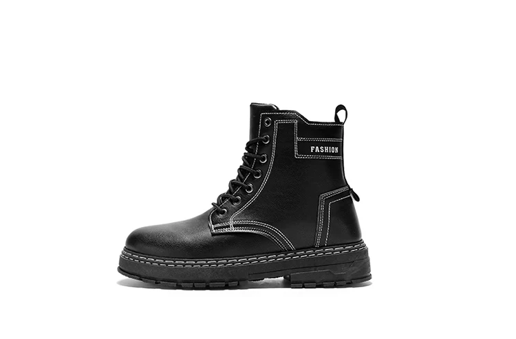 Herren Allround-Chunky-Plateaustiefel, Langlebige Leder-Streetwear-Arbeitsschuhe – Detail 1