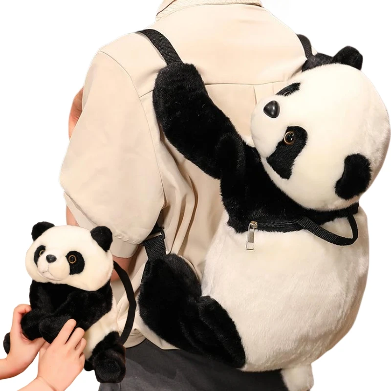 Panda Simulation Mochila de pelúcia, mochila ajustável, pelúcia, brinquedos do jardim de infância, decoração de aniversário infantil, 2024