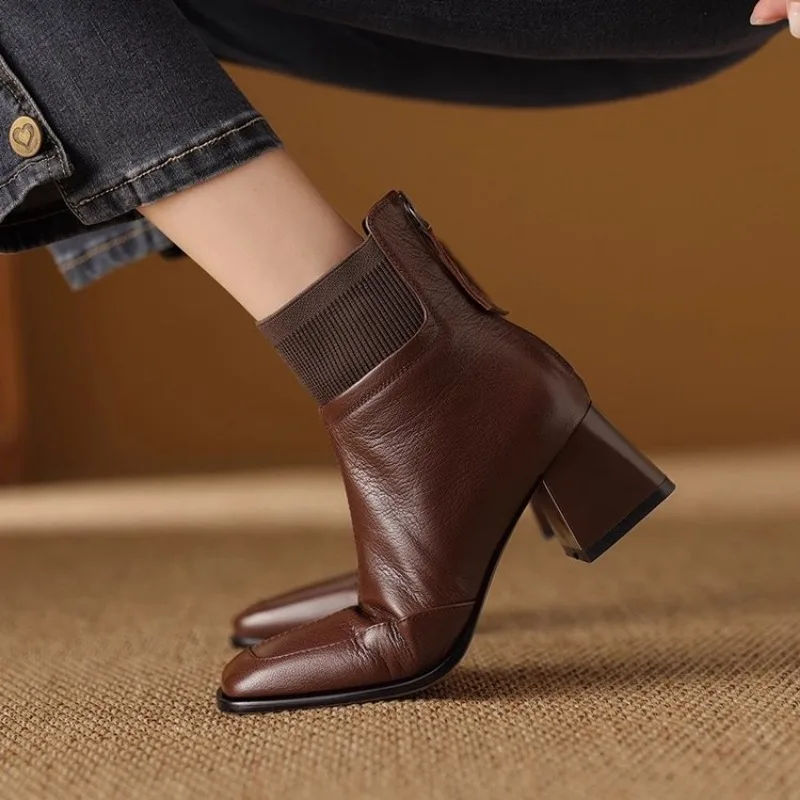 

Ladies' Trendy Square-toe Short Boots New Arrivals Chunky Heel Slimming Fashionable and Casual Women's Boots Plus Size 40 New