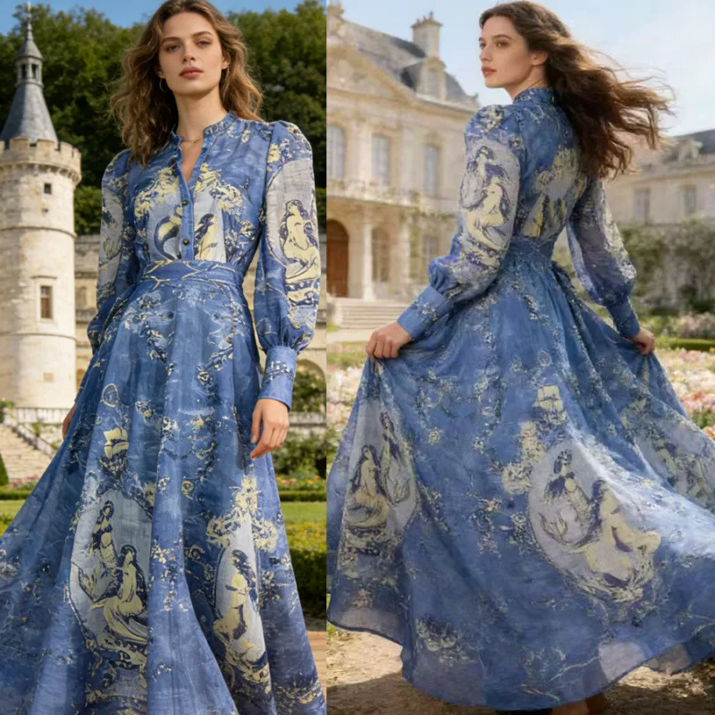 

Ele Faion Skirt Set Tee-Piece High Waist Slimming Midi Skirt Vintage Oil Painting irt Sli Ladylike Look
