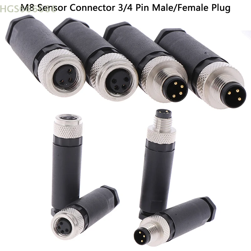 

1Pc 3/4 Pin Male/Female Straight Angle Plug M8 Sensor Connector