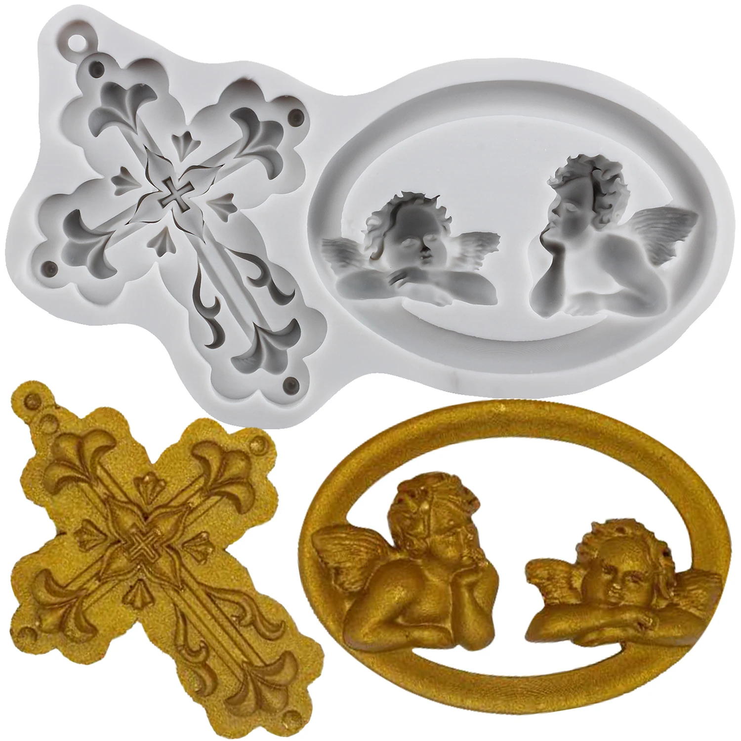Angel Silicone Molds Cross Fondant Cake Decorating Tools Cupcake Topper Chocolate Candy Sugar Craft Gum Paste Polymer Clay