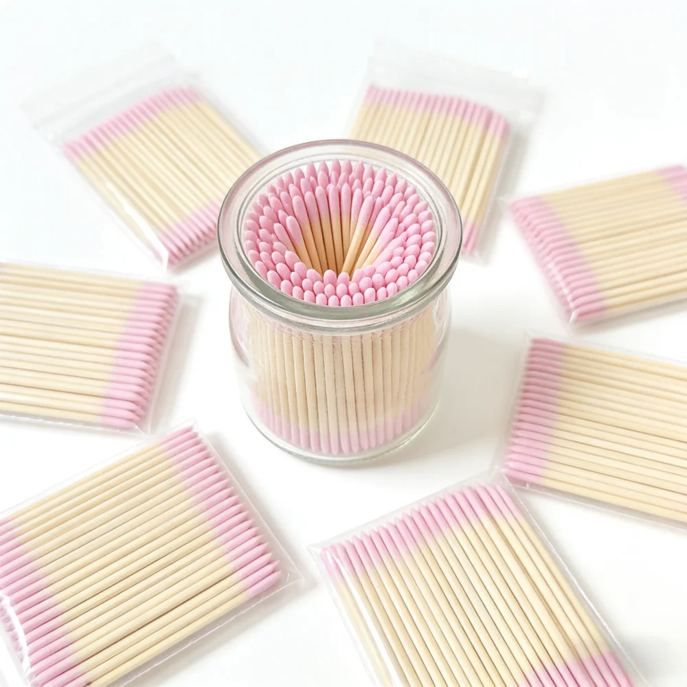 

Pink Double Side Wood CottonSwab Microbrush Eyelash Sticks Cleaning Swabs,Swabs forTattoo,Eye Lash Glue RemovingTools 10cm