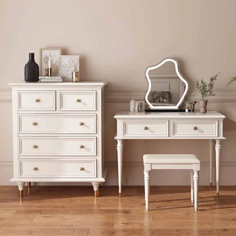 Nordic White Bedroom Dresser Eithe Girl Box Stool Women Makeup Storage Dressing Table Mirror Luxury Comoda Pra Quarto Furniture