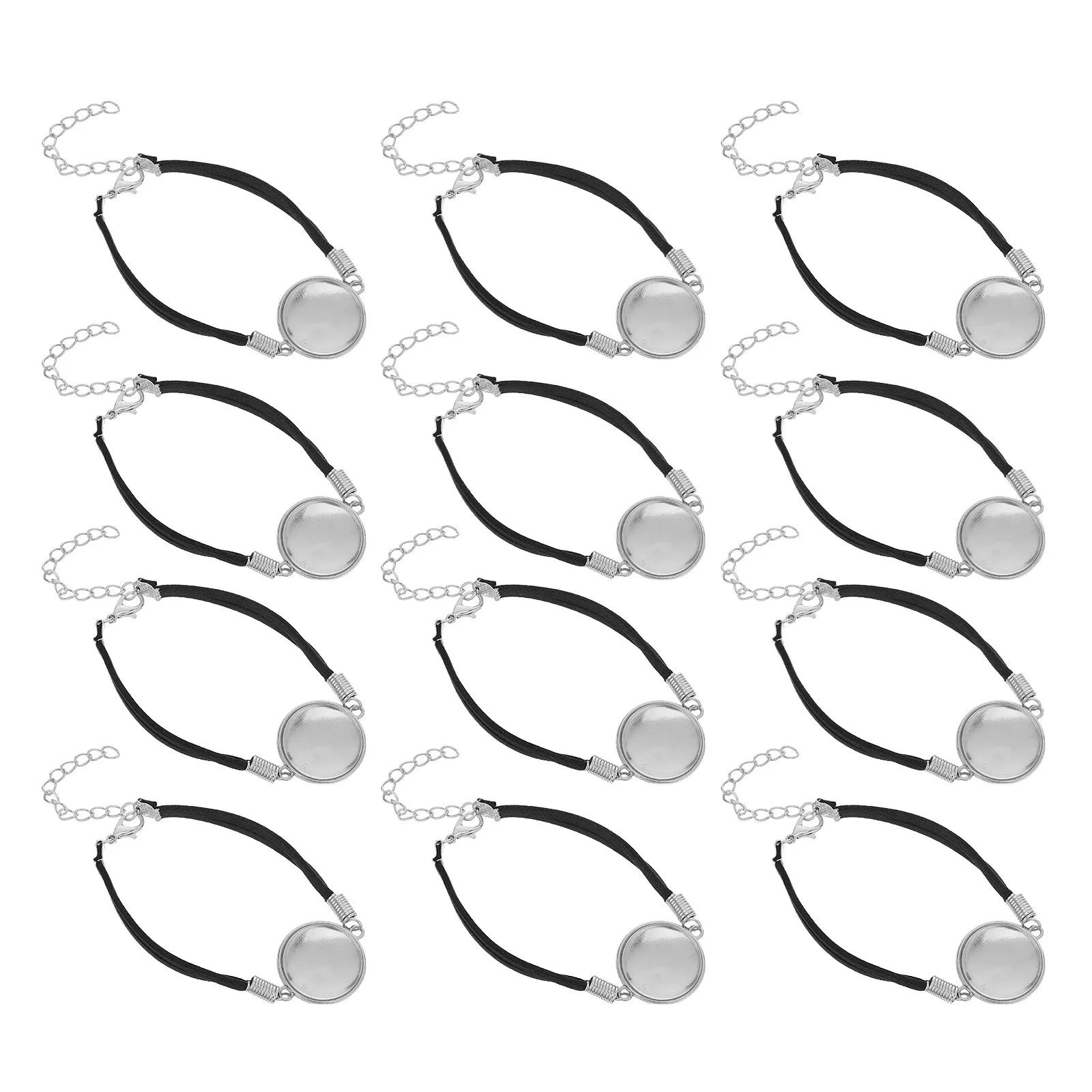 12Sets DIY Bracelet Making Kit Faux Blanks Adjustable Bezel Tray Base Blank Cabochon for Jewelry Craft Supplies
