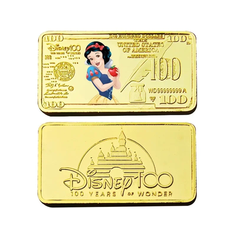 Disney 100th Anniversary Princess Series Coin Golden Square Coin Anime Snow White Elsa Anna Commemorative Perfect Birthday Gifts