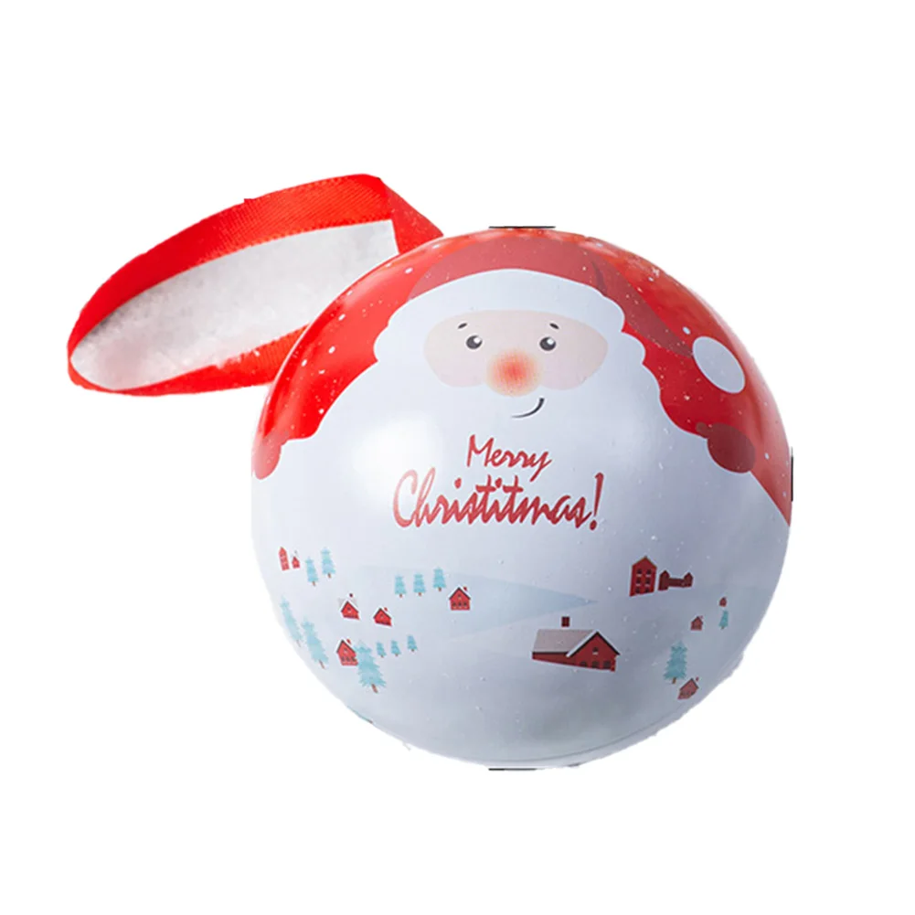 Christmas Candy Box Tin Ball Candy Can Gifts Packaging Box Printing Round Ball Mini Box Kids Gifts Tree Hanging Supplies Decor