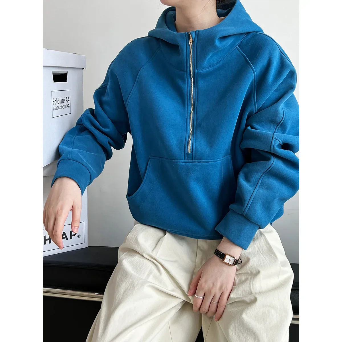 Women Clothes Fashion Loose Hoodie 2024 Autumn New Girls Casual Design Sense Top Solid Color Simple All Match Pullover