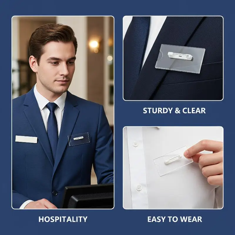 Transparent Safety Pin Clip Brooch Waterproof ID Badge Holder Durable Name Tag Clip for Music Festival Trade Show Office School
